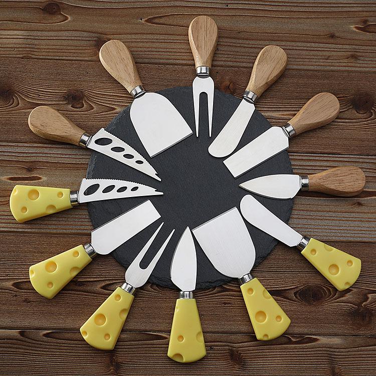 Stainless Steel Cheese & Pizza Knife Set with Wooden Handles