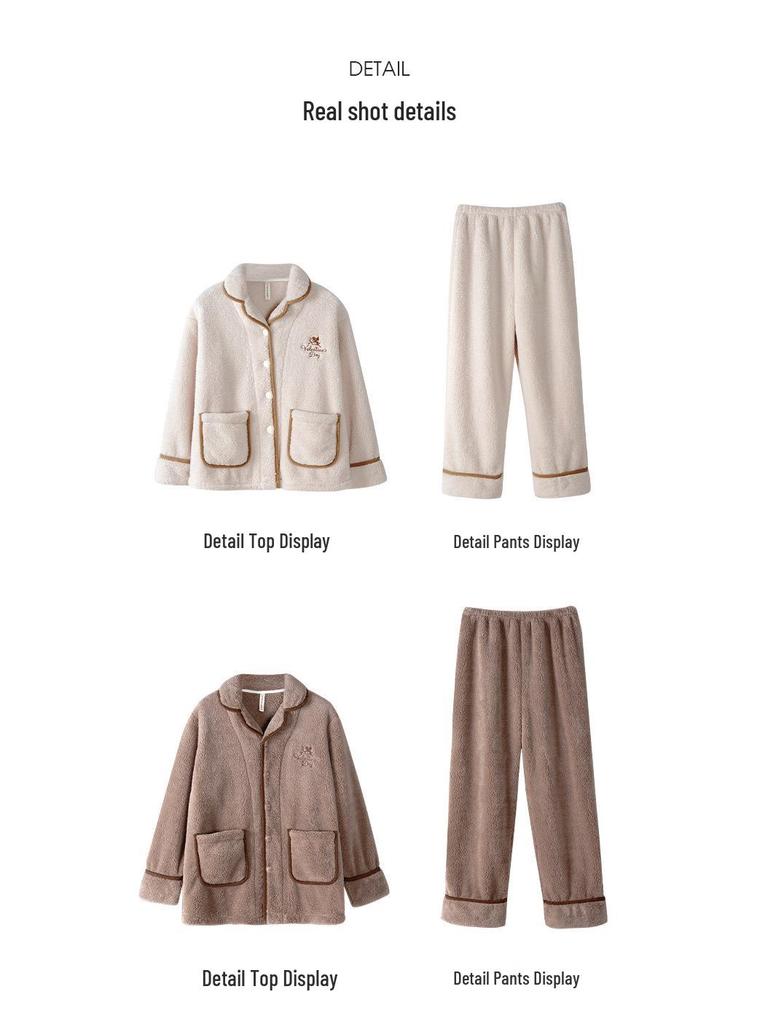 Cozy Winter Fleece Pajama Set for Couples - Thick Velvet Homewear for Women and Men