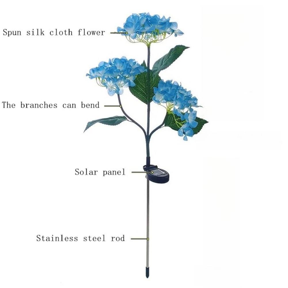 Solar 3 Heads Hydrangea Ground Lamps Outdoor Simulation LED Flower Stake Lights Waterproof Garden Party Decor