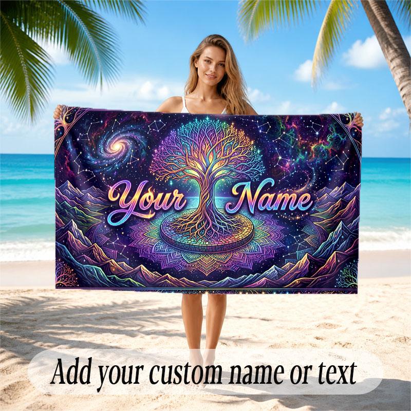 Tree of Life Theme Beach Towel Personalized Custom Name & Text Soft Quick Dry Beach Towel for Swimming Travel