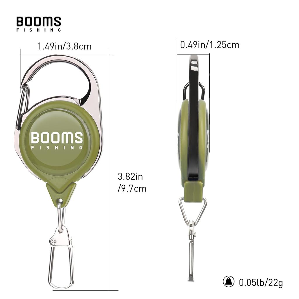 Booms Fishing RG1 Carabiner Pin-On Reel, Key Reel, Green, 3-Piece Set