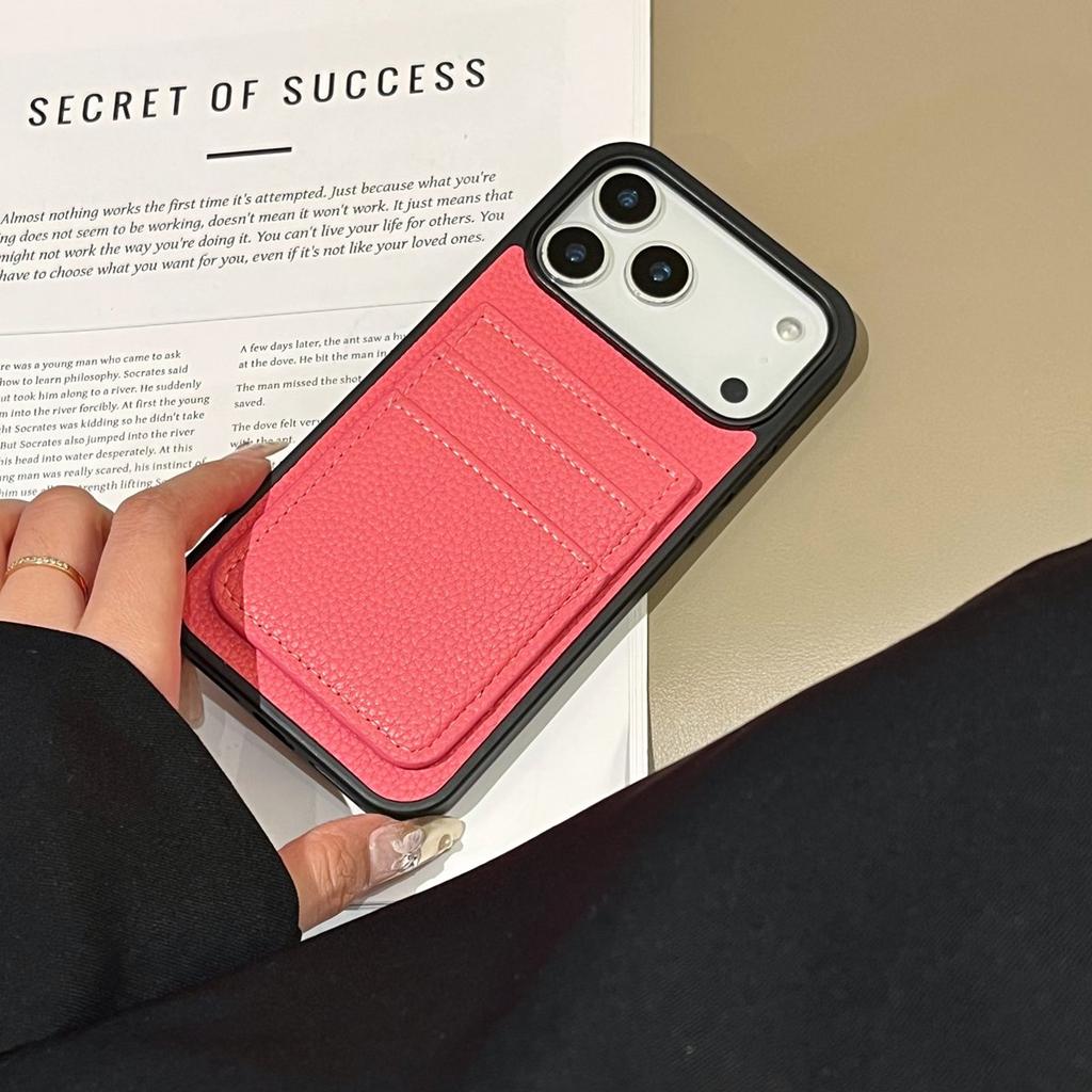 Dual Card Holder Wallet Shockproof Case For iPhone 17 Air 16 15 14 13 12 11 Pro Max Plus Lychee Leather Patterned Bumper Cover