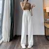 XS Petite Fleece-Lined Black High-Waisted Chenille Wide-Leg Pants for Women - Autumn/Winter