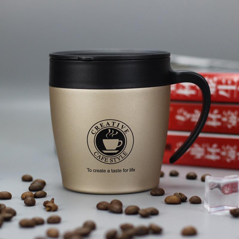 Tazza Termica da Caffè 380ml Acciaio Inossidabile Borraccia Termica con Manico Coperchio e Cucchiaino