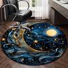 Sun & Moon Flannel Round Rug - Magic Blue Fantasy Decor for Living Room & Bedroom, Plush Anti-Slip Home Gift