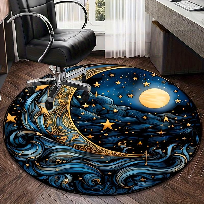 Sun & Moon Flannel Round Rug - Magic Blue Fantasy Decor for Living Room & Bedroom, Plush Anti-Slip Home Gift