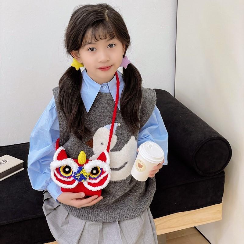 Lovely Woven Red Lion Bag For Kids Versatile For School And Holiday Celebrations