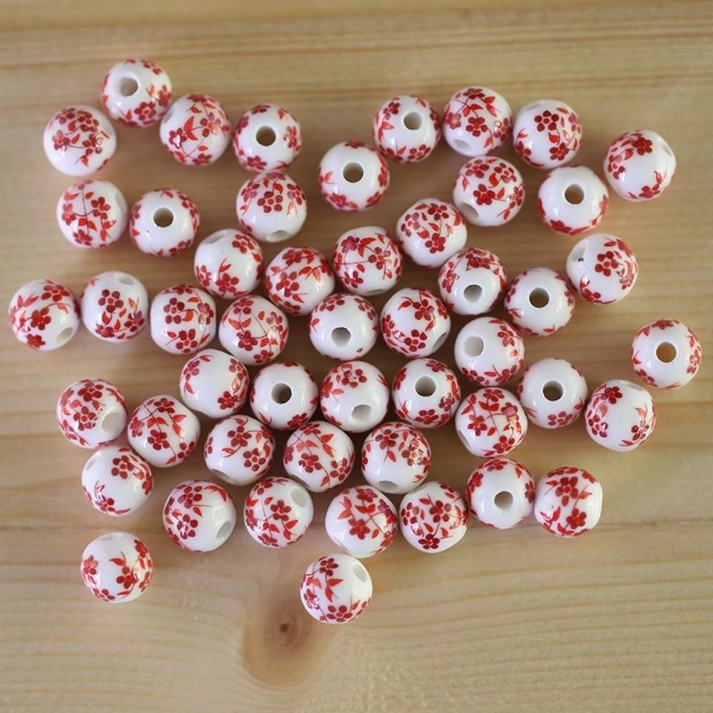 30pcs/set Flowers Printed Loose Beads Creative Chinese Style Beads  Woven Necklaces