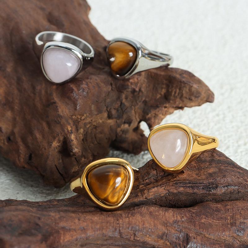 Vintage Edelstahl Tigerauge Stein Ring für Damen Türkisch Handgefertigt Einfacher Statement Ring Retro