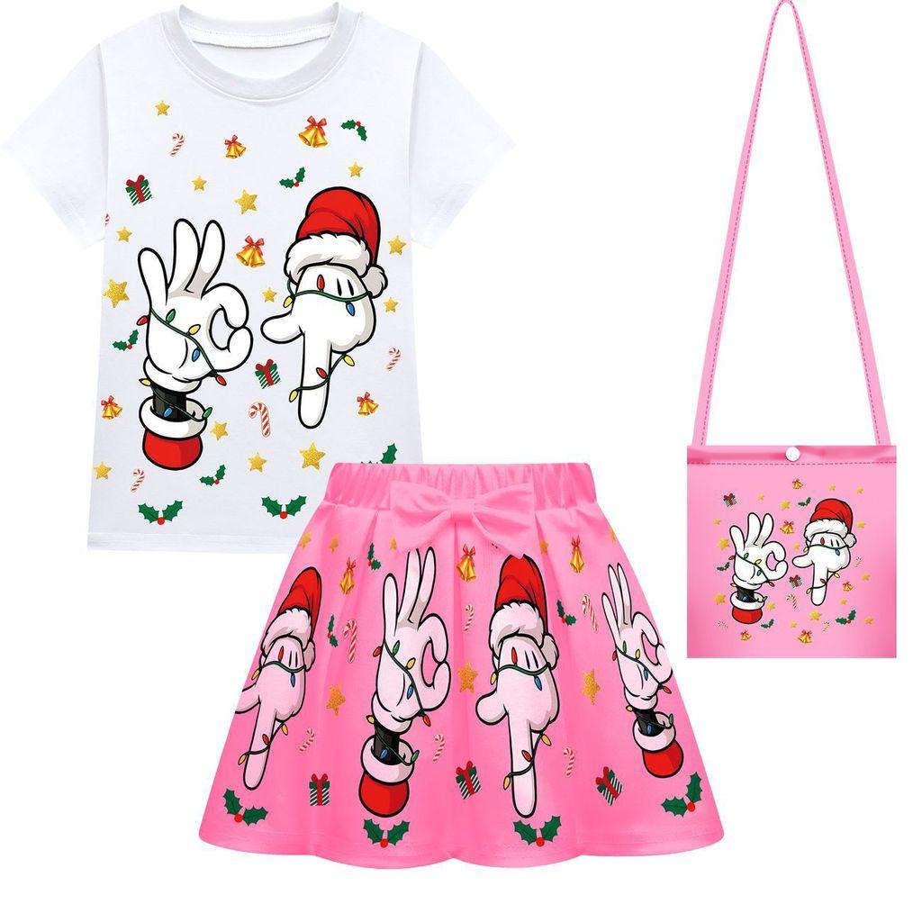 

Kids Girls Steal a Brainrot 67 Print Sets Short Sleeves T-Shirt Skirt Bag Clothes Set 160cm
