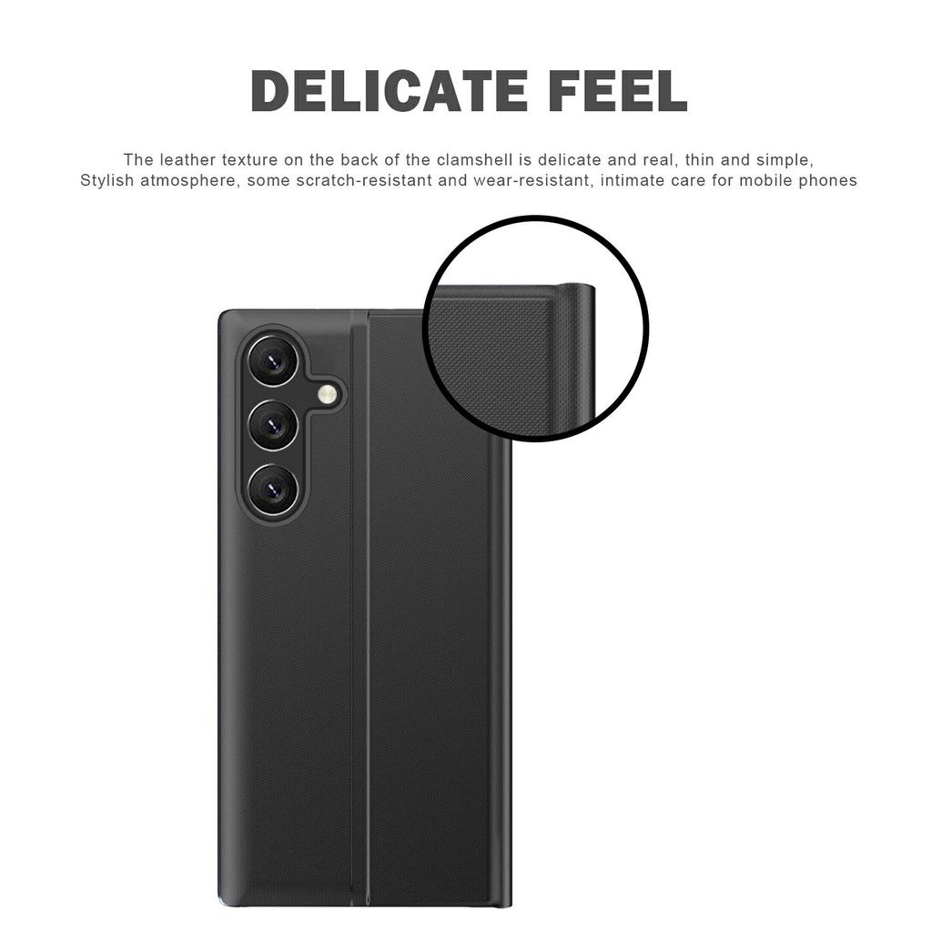 Capa para Samsung Galaxy S26 com Janela de Visualização Resistente a Arranhões em Couro PU com Flip e Suporte