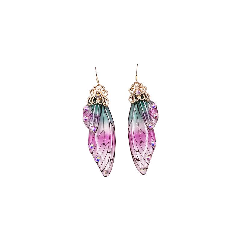 Super fairy diamond-set resin wings fringed ear hooks light luxury high-end earrings fashionable exquisite earrings design sense niche