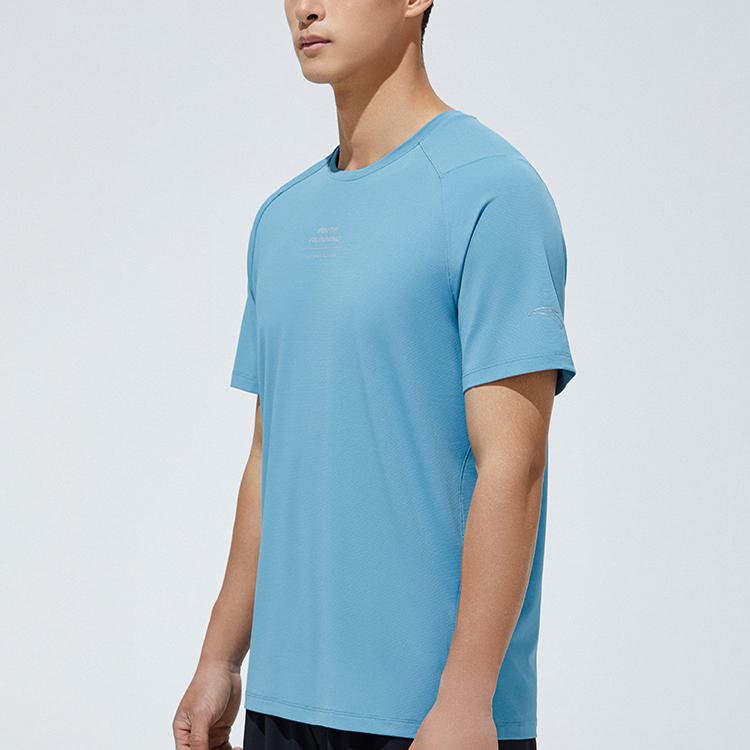 Anta Solid Color Crew Neck Short Sleeve T-Shirt Men Tops Sunny-Smoke-Blue 952325103-4