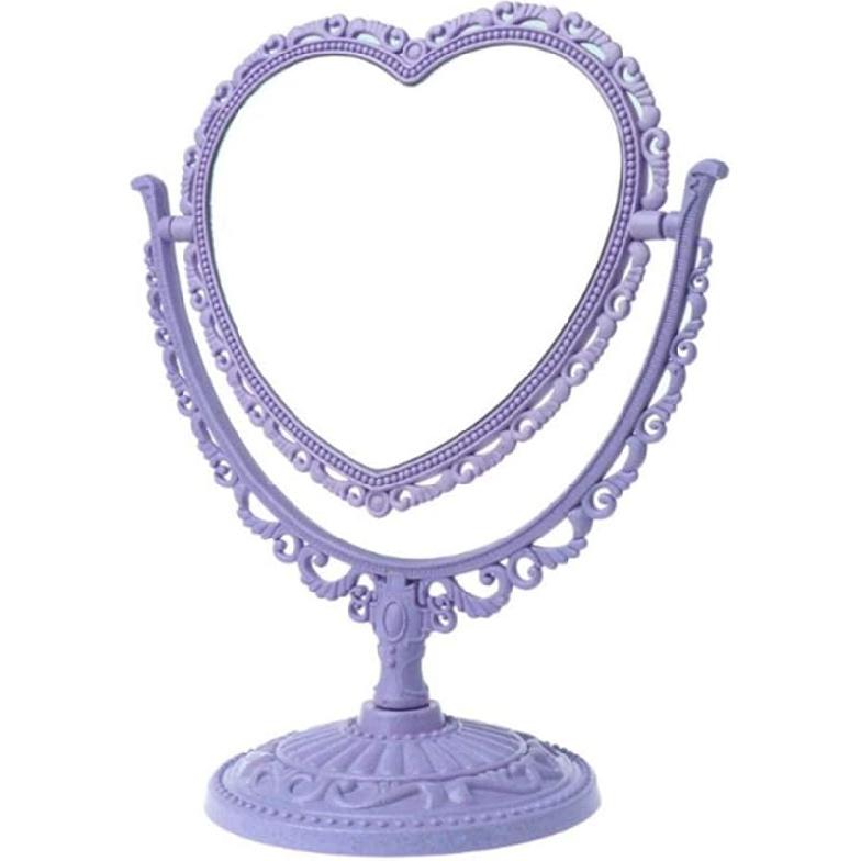 AKOAK Heart-Shaped Cosmetic Mirror - Plastic, Double-Sided, Rotatable, Lightweight - Bathroom & Bedroom Mirror (Pink) фиолетовый