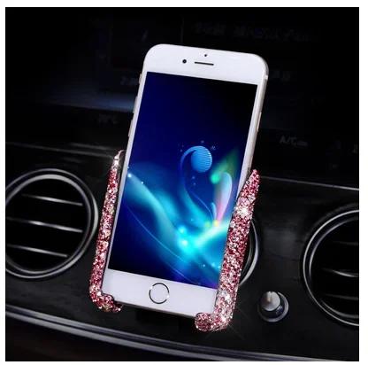 

Car Phone Holder for Car Air Vent Diamond Crystal Clip Mount Mobile Phone Stand Bracket Interior Accessories for Women and Girls розовый