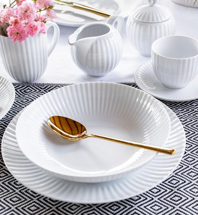Lubiana Daisy Cukiernica 250Ml Z Pokrywką + Mlecznik 300Ml Biała Porcelana