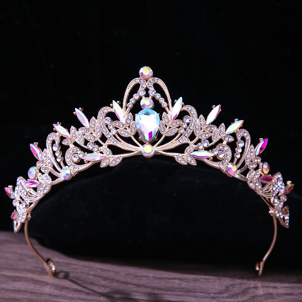 DIEZI Baroque Luxury Girls AB Red Green Blue Crystal Bridal Wedding Tiara Crown Bride Queen Headbands Hair Jewelry Accessories
