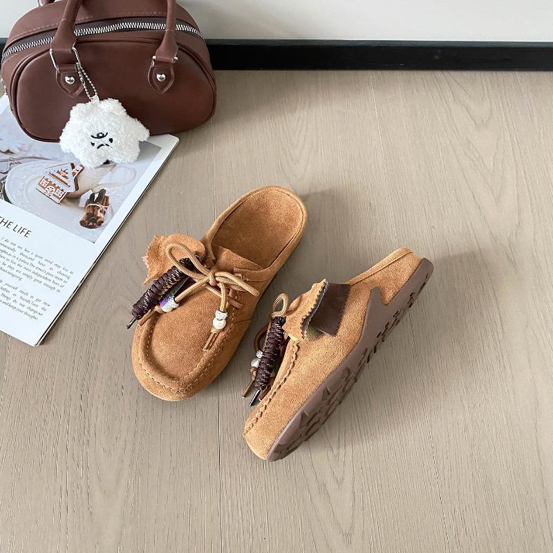 Cowhide version~ genuine leather bag head half slippers new retro inner heightening platform casual slippers women's kangaroo shoes