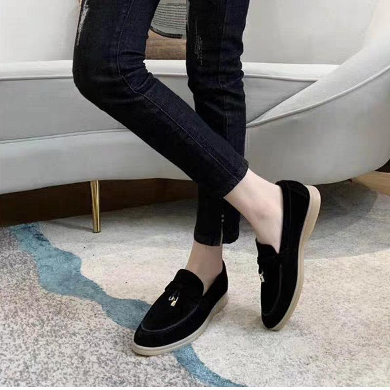 Leather Loafers Women's Spring and Autumn Flat-bottomed British Style LP Comfortable Pedal Lazy Shoes Casual Single Shoes