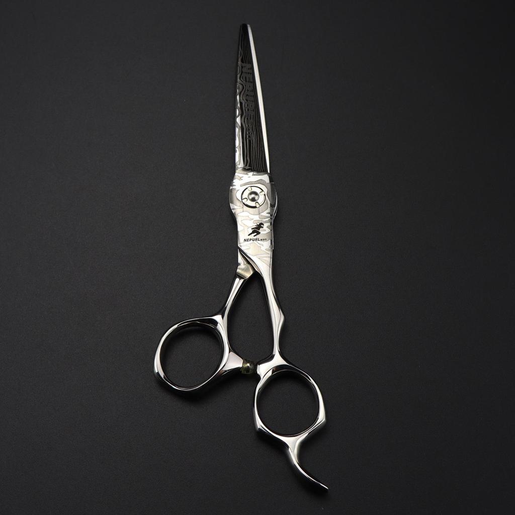 6.0" 440C Damascus Barber & Hairdressing Scissors - Straight Shears for Bangs