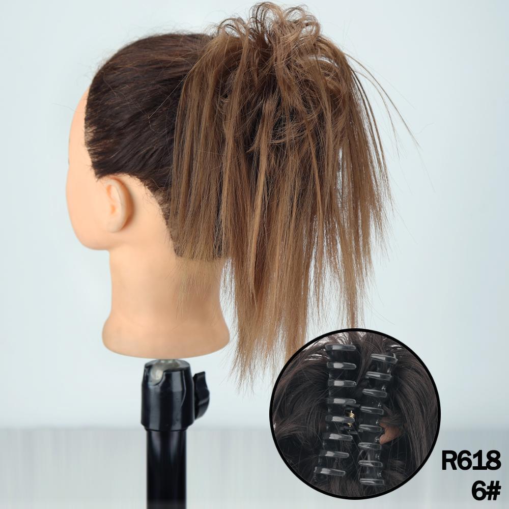 MERISIHAIR Synthetic Messy Hair Bun Claw Clip-in Hair Extensions Natural Grey Brown Claw Clip Bun Accessories For Everyday Wear
