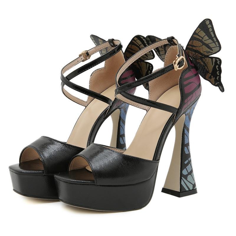 Eilyken Sandales Sexy à Bande Étroite et Nœud Papillon à Bout Carré pour Femmes, Design de Mode, Plateforme, Talons Hauts Épais, Escarpins de Soirée