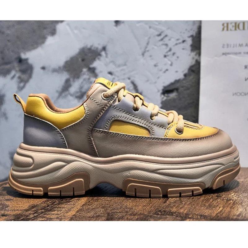 New Spring Autumn Shoes Women Fashion Sneakers Genuine Leather Shoes Height Increasing 5cm Flat Brand Ladies Casual DX304