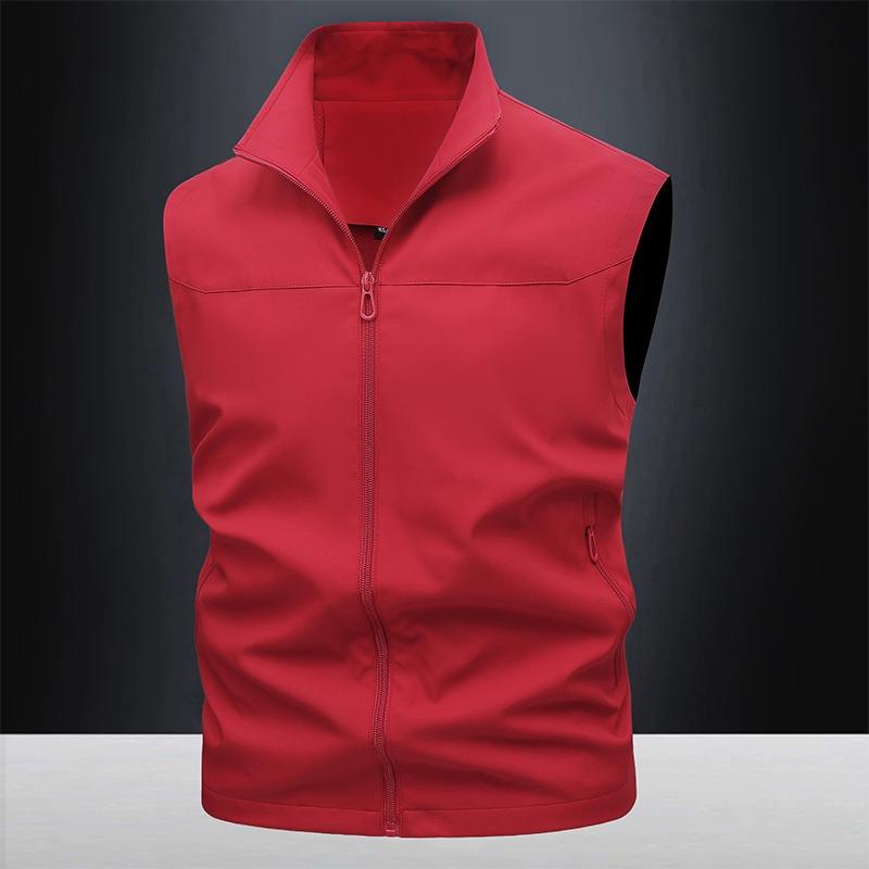 

Однотонный кардиган без рукавов с карманом на молнии, модный топ-жилет с высоким воротником L красный