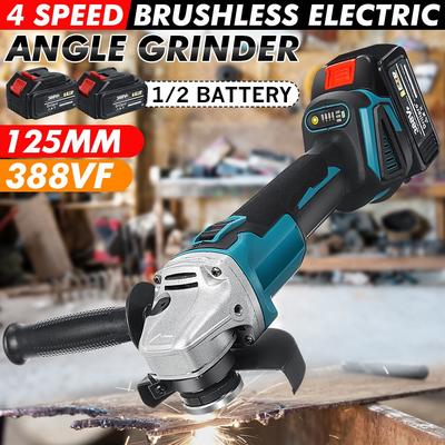 125mm 388VF Akülü Elektrikli Açı Öğütücü 4 Hız Şarjlı Fırçasız Taşlama Güç Aracı Makinesi 18 V Makita Pil
