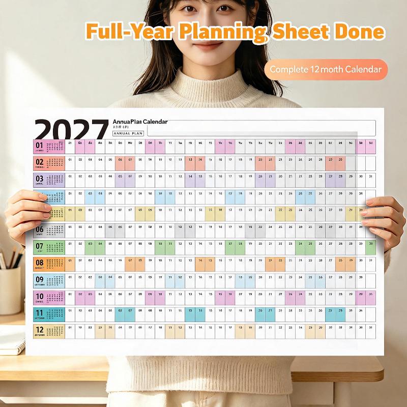 2027 Full Year Wall Calendar Blank Writing Blocks Daily Planning Scheduling Memorandum