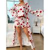 European and American pit strip loungewear women's summer comfortable large size suspender sexy underwear lace-up nightgown pajama set