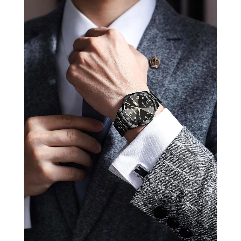 PindowS Men S Diamond Decor Analog Quartz Waterproof Watch Black M650n1
