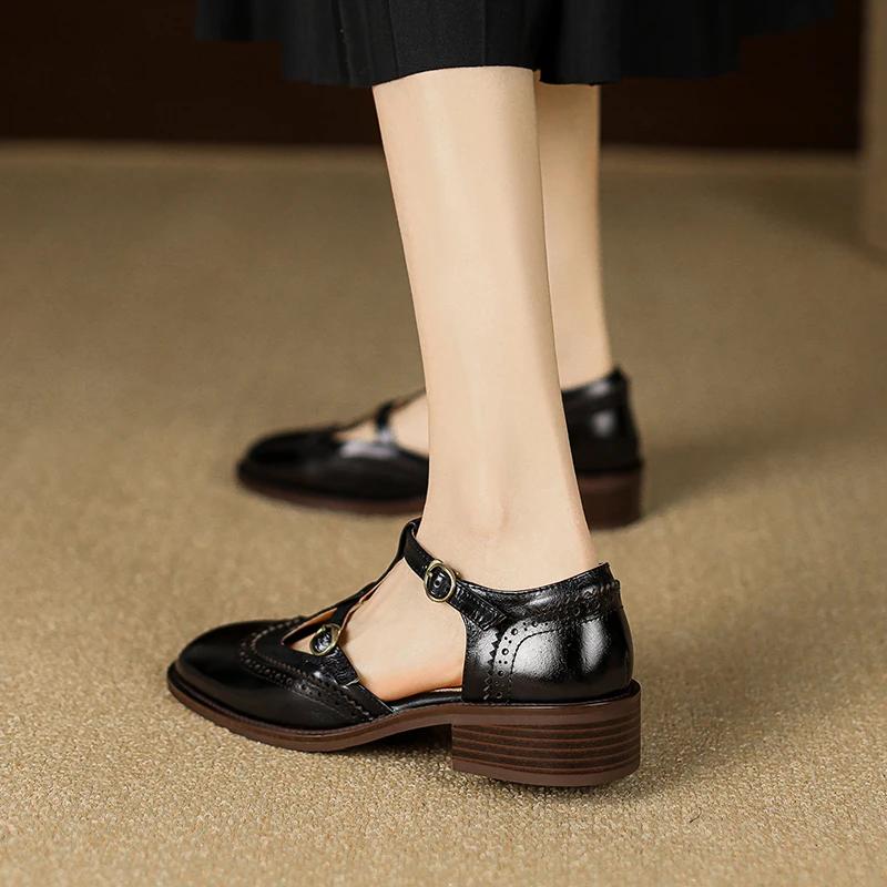 Móda Nové Jaro 2025 Boty Mary Janes z Pravé Kůže Nízký Podpatek Dámské Boty Retro Kulatá Špička Boty pro Ženy Blokové Lodičky retro Dámské Boty