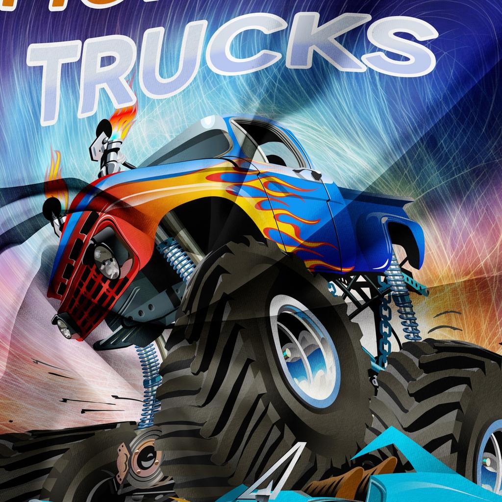 3Pcs Set Monster Truck Print Duvet Cover Set, Racing Digital Printed Bedding, For Home Bedroom Dormitory And Hotel Use