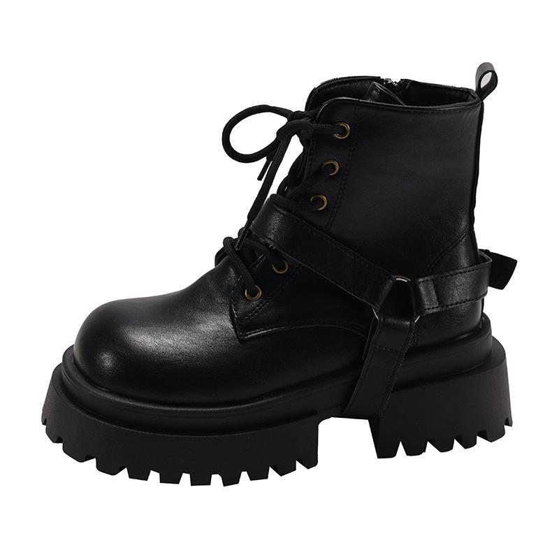 Black high-end retro thick-soled Martin boots women's 2025 new autumn with skirt, thin legs and long short boots
