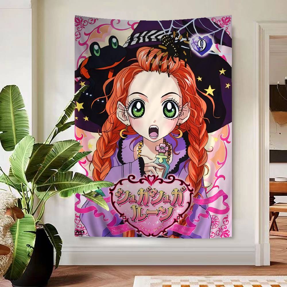 Anime Sugar Sugar Rune Colorful Tapestry Art Printing Japanese Wall Tapestry Anime Wall Hanging Home Decor