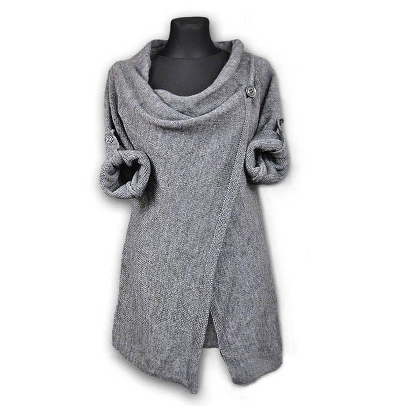 Elegante Maglione Cardigan Wrap da Donna a Maglia con Accogliente Collo a Dolcevita Sciarpa
