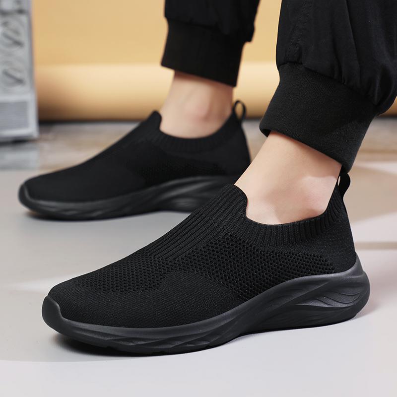 Light Breathable Walking Shoes Men's Knitted Mesh Casual Sports Shoes Soft Elastic Running Shoes Leisure Flats