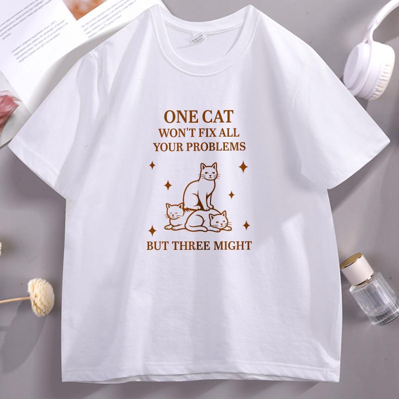 

Funny Cat Lover Tshirt Casual Cotton Short Sleeve Three Cats Graphic T Shirts Casual Round Neck Cotton Short Sleeve Tees Tops 4XL
