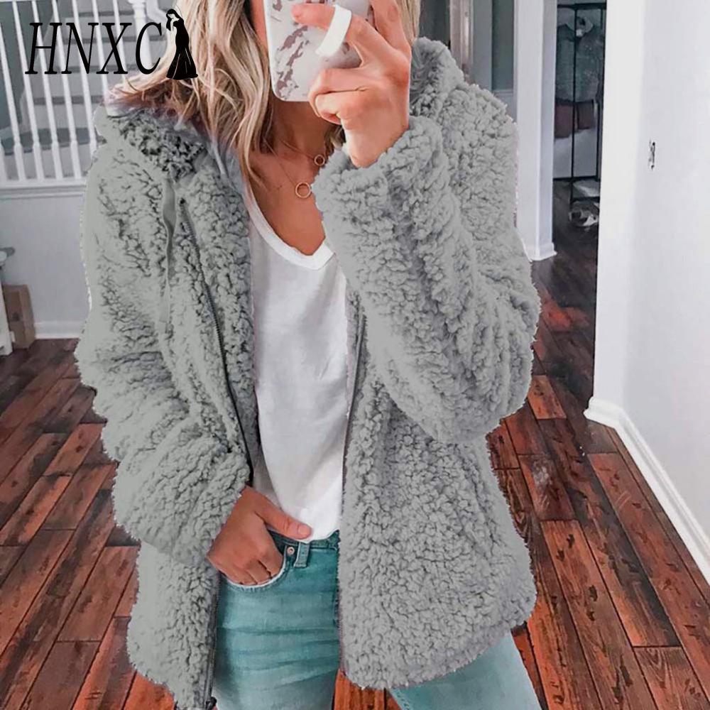 HNXC Damen Vintage Casual Gittermuster Herbst Winter Langarm Kapuzenjacken & Mäntel