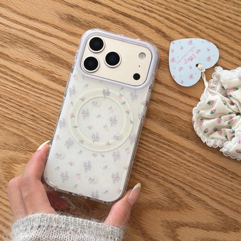Purple Flower Magnetic Bracket Phone Case for Apple 17Pro Max/16Pro/15Pro/14