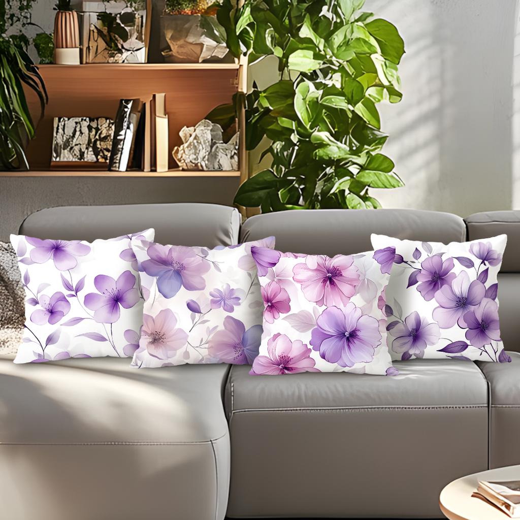 Purple Flowers Cushion Pillowcase Printed Polyester 45X45Cm Throw Pillowcover Decorative Sofa Cushion Pillowslip Home Decor