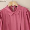 ZANZEA Women Summer Turn Down Collar Loose Casual 3/4 Sleeve Solid Blouse