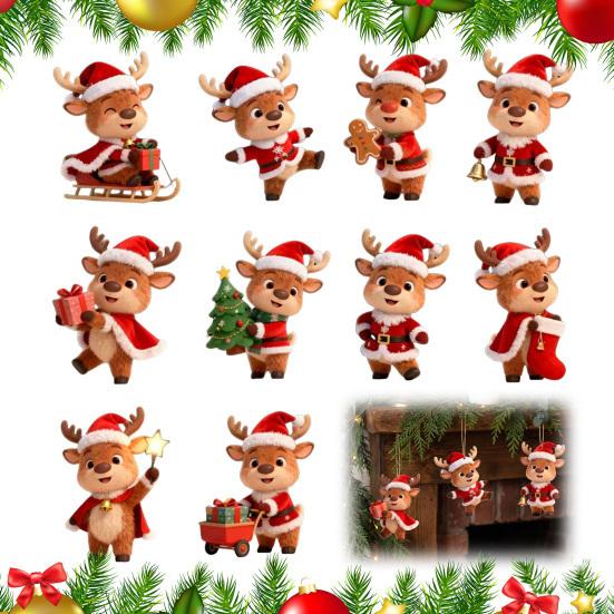 Christmas Reindeer Hanging Ornaments 2D Wooden Reindeer Decorations Colorful Reindeer Ornaments