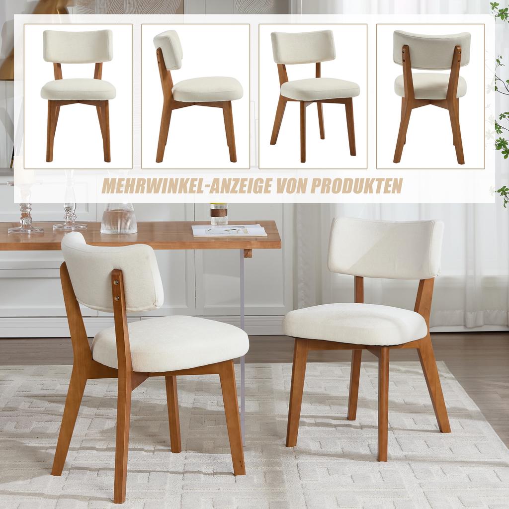 Modern Mid-Century Style Dining Chair Set of 2, Solid Wood Legs Fabric Upholstered Seat for Kitchen, Dining Room or Office (Beige Linen)