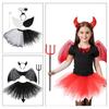 Halloween Rainbow Costume Set Devil Cosplay Costume Accessories for Kids Girl, Including Headband, Wing, Skirt, and Wand
