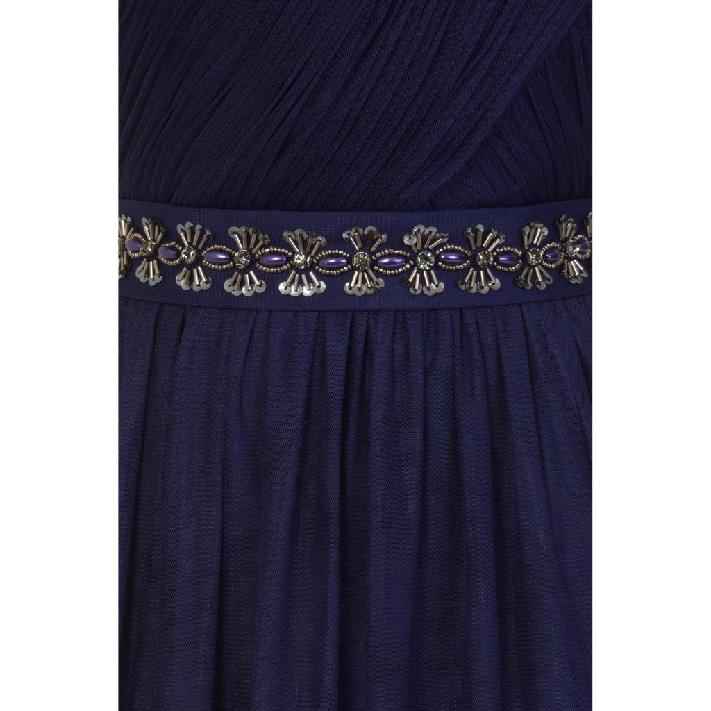 Little Mistress Marineblaues Maxikleid mit Juwelen-Taille für Damen/Damen