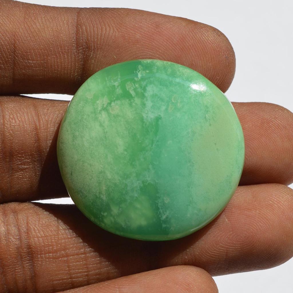 Natural Chrysoprase Gemstone Cabochon - Loose Semi Precious Stone 63 Carats Round Shape 31x31 Mm, Jewelry Craft Supply