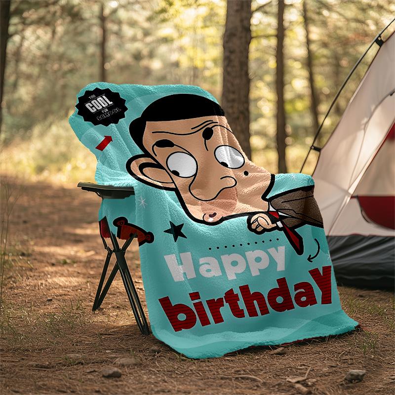 1pc Mr Bean1 Theme Blanket - Digital Print, Polyester, Cozy for All Seasons, Perfect for Outdoor, Camping, and Travel
