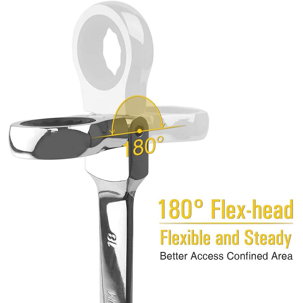 1pcs 6-24mm Ratchet Combination Set with Flexible Head Metric Wrenches Torque Universal Spanners for Car Repair Hand